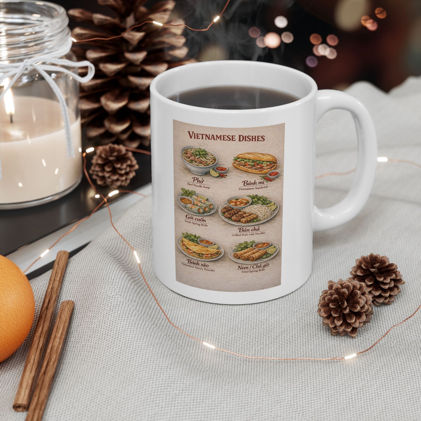Vietnamese Dishes Ceramic Mug, Vietnamese Food Coffee Mug, Vietnam Travel Gift