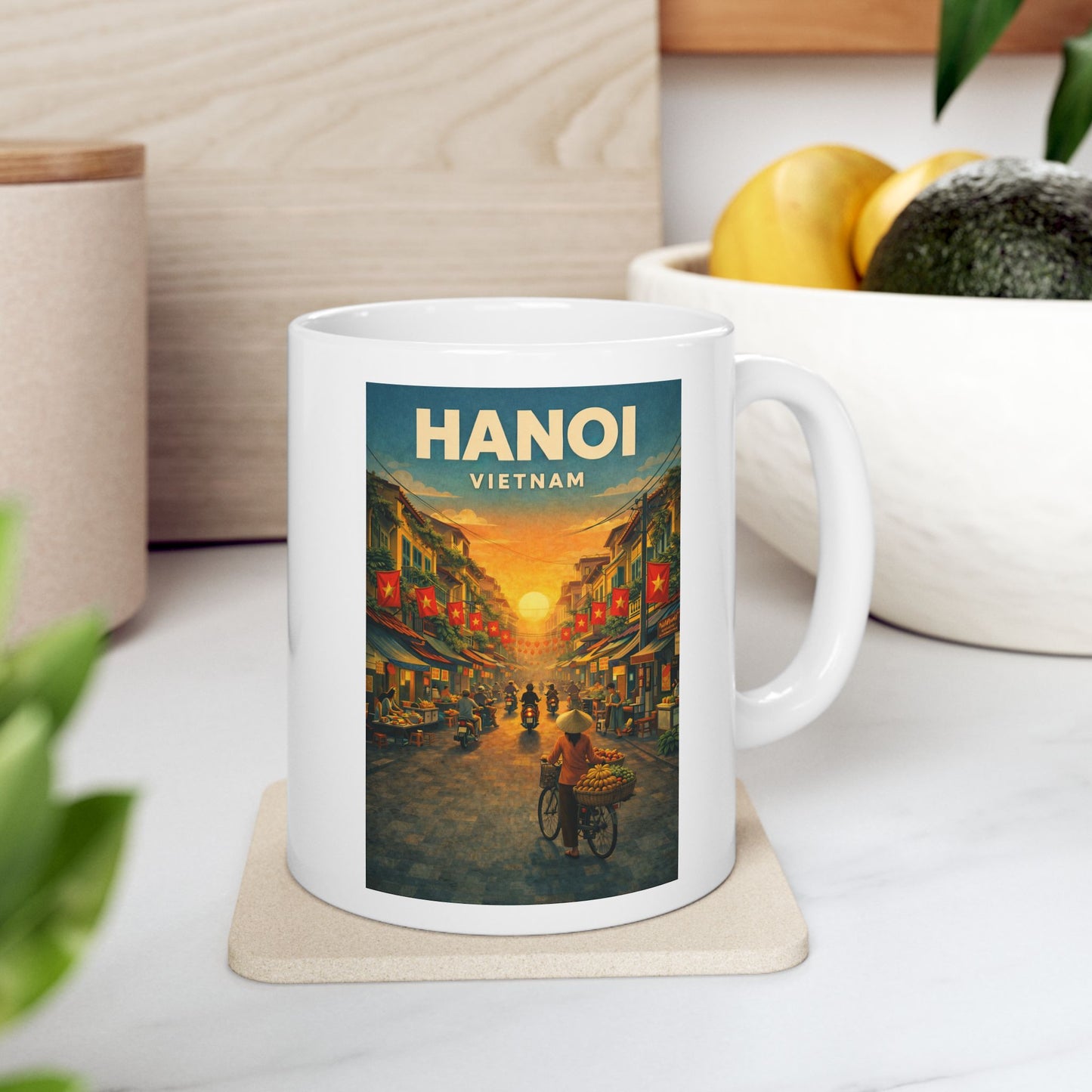 Hanoi Vietnam Mug, Old Quarter Image Mug, Ceramic Coffee Cup