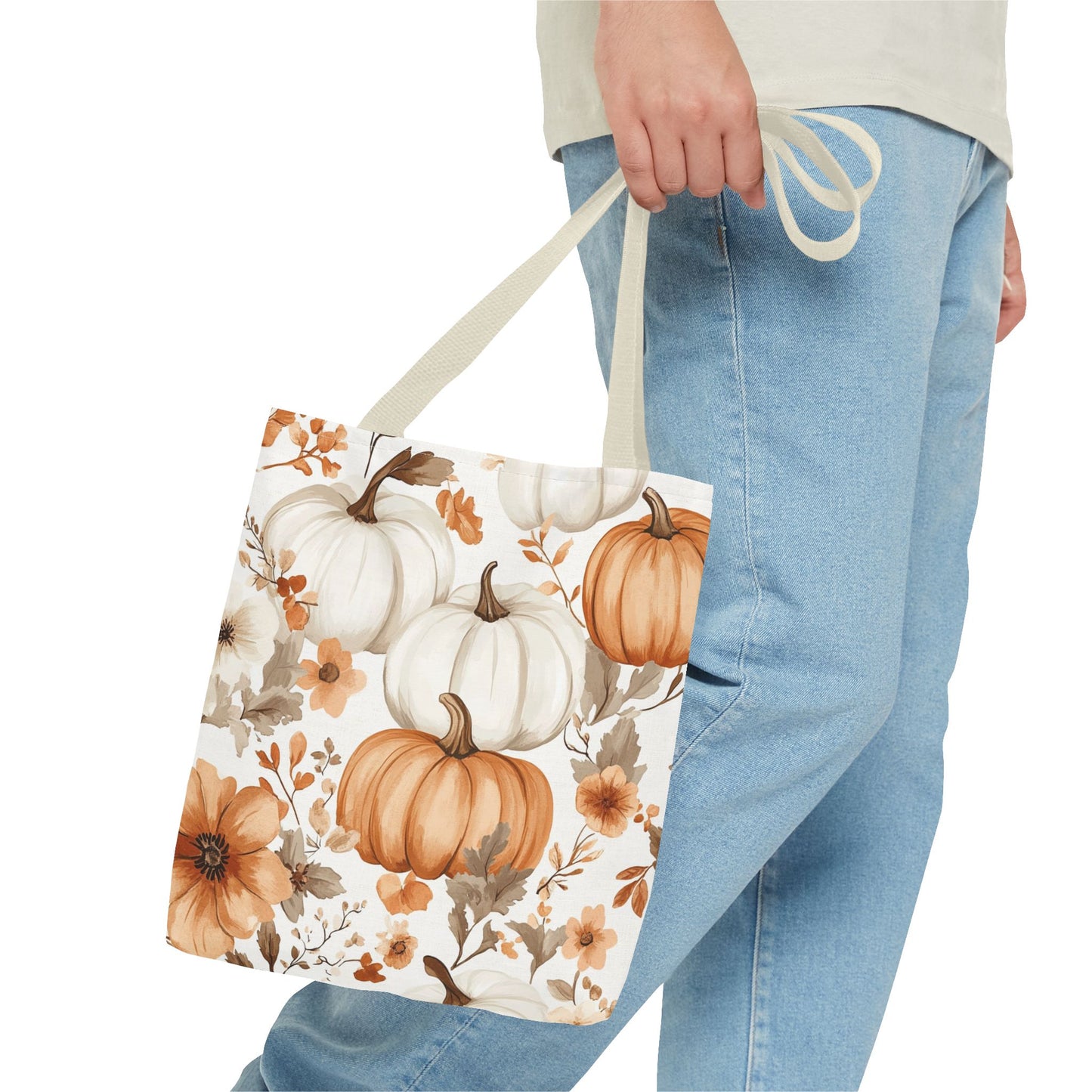 Autumn Floral Tote Bag | Pumpkin Design | Fall Gift, Halloween Bag, Eco-Friendly Shopping, Thanksgiving Decor, Harvest Festival