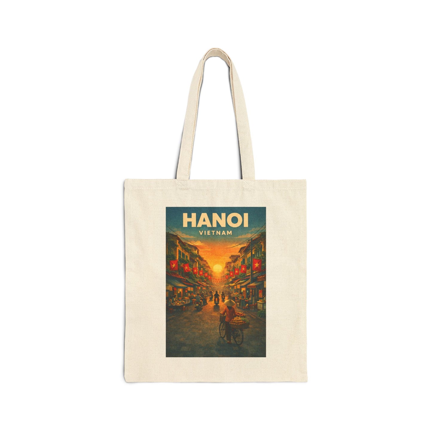 Hanoi Vintage Travel Poster Tote Bag, Old Quarter Vietnam Street Scene