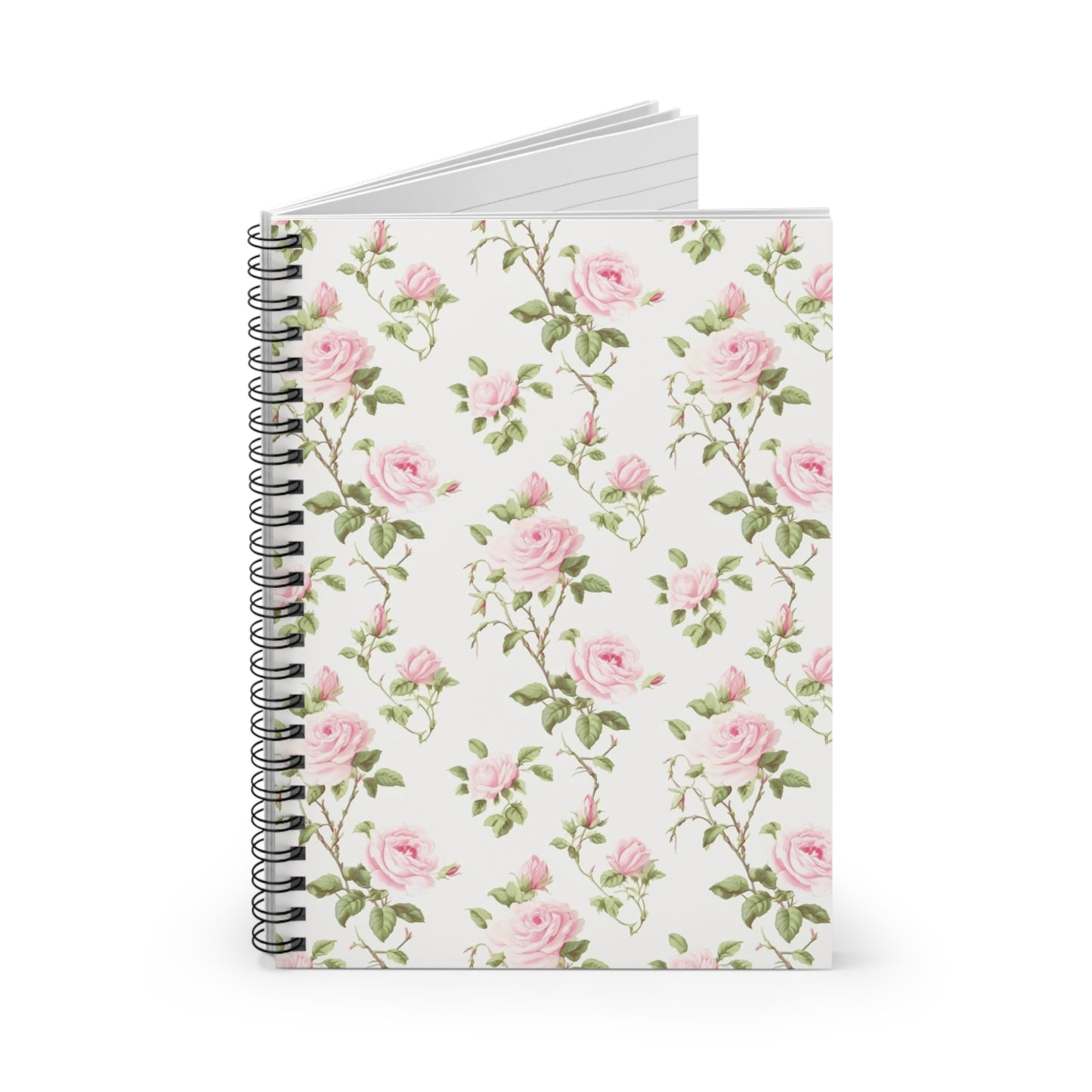 Floral Ruled Notebook for Writing, Cute Journal with Rose Pattern, Elegant Spiral Notebook, Perfect Gift for Students and Writers