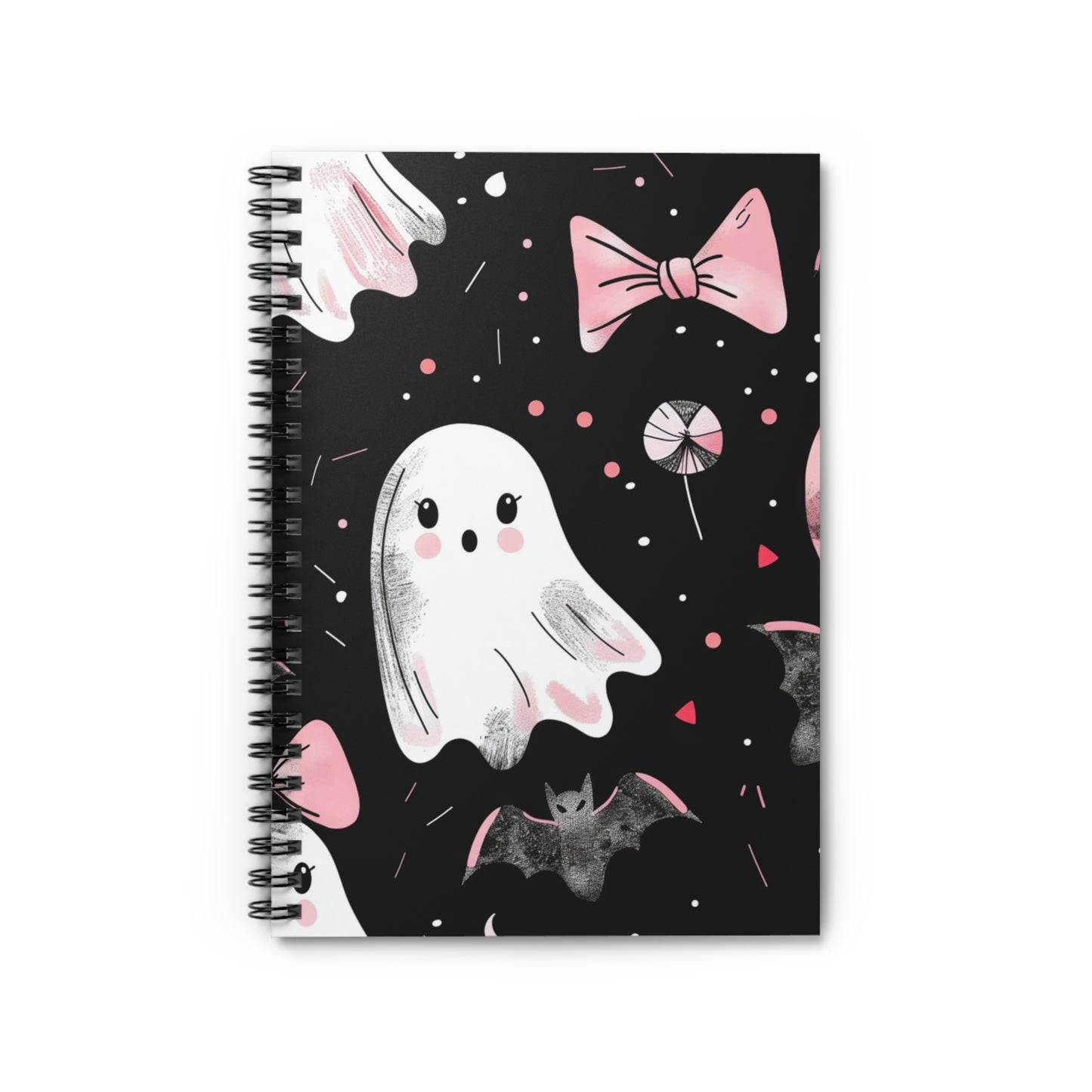 Halloween Spiral Notebook - Ghosts & Bows, Cute School Supplies, Funny Journal, Gift for Kids, Halloween Decor
