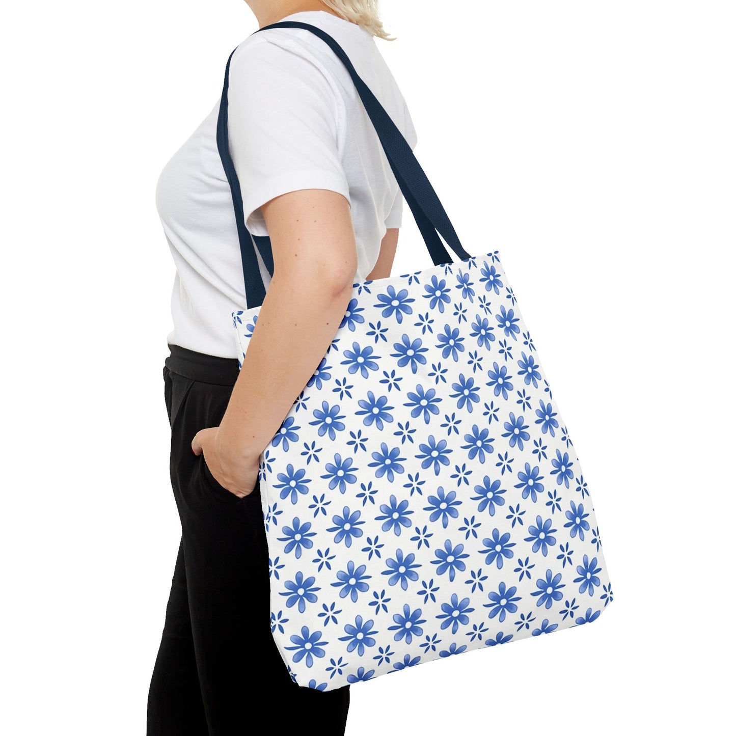 Charming Floral Tote Bag | Elegant Blue Flower Design, Perfect for Everyday Use, Beach Outings, Shopping, Gifts, Eco-Friendly