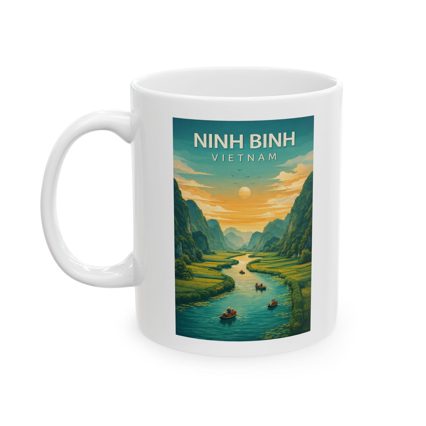 Ninh Binh Vietnam Mug, Mountain River Landscape Mug, Scenic Nature Coffee Cup