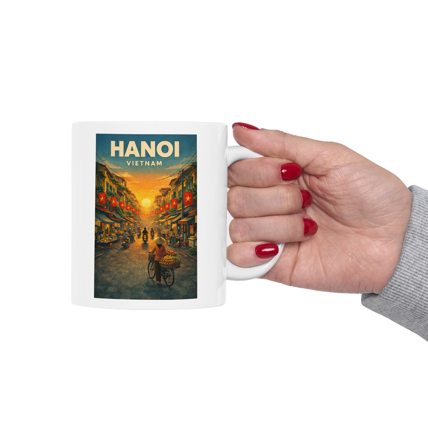 Hanoi Vietnam Mug, Old Quarter Image Mug, Ceramic Coffee Cup