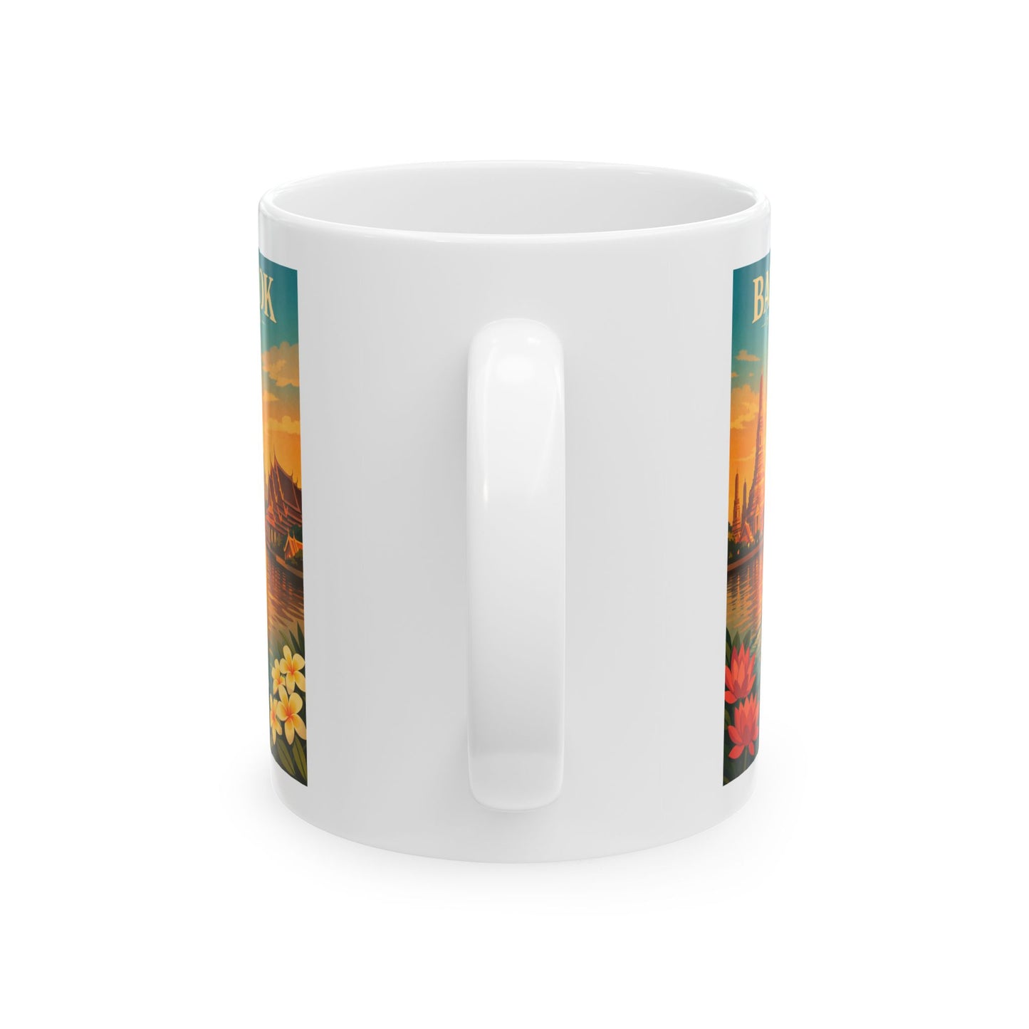Bangkok Vintage Travel Mug, Scenic Sunrise Cityscape Ceramic Mug, Wat Arun Mug