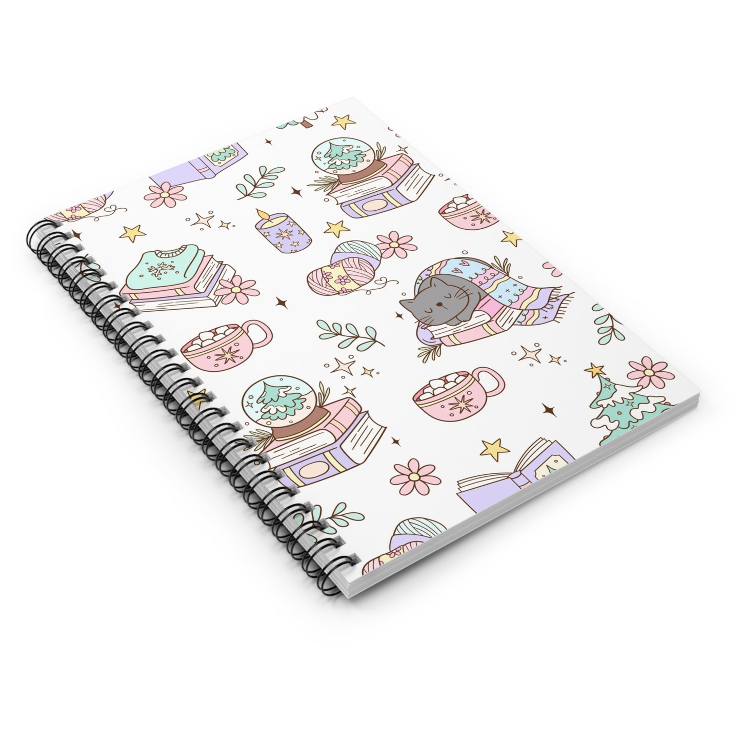 Cozy Cat Spiral Notebook - Cute Cat and Book Design for Cat Lovers, Journaling, Note Taking, Gifts, Home Office, Christmas