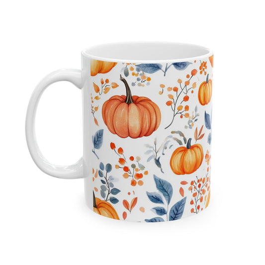 Autumn Floral Ceramic Mug, Cozy Coffee Cup for Fall Decor, Pumpkin Lover Gift, Thanksgiving Tableware, Hot Beverage Mug