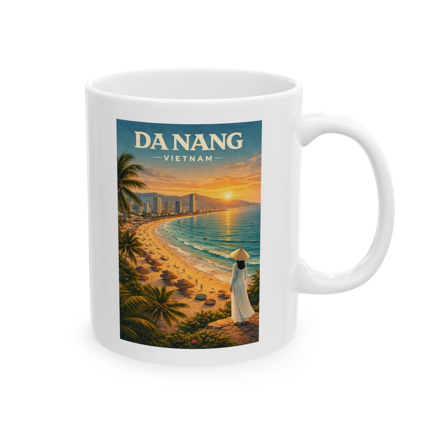 Da Nang Vietnam Mug, Tropical Beach Sunset Mug, Palm Trees, Ocean Waves