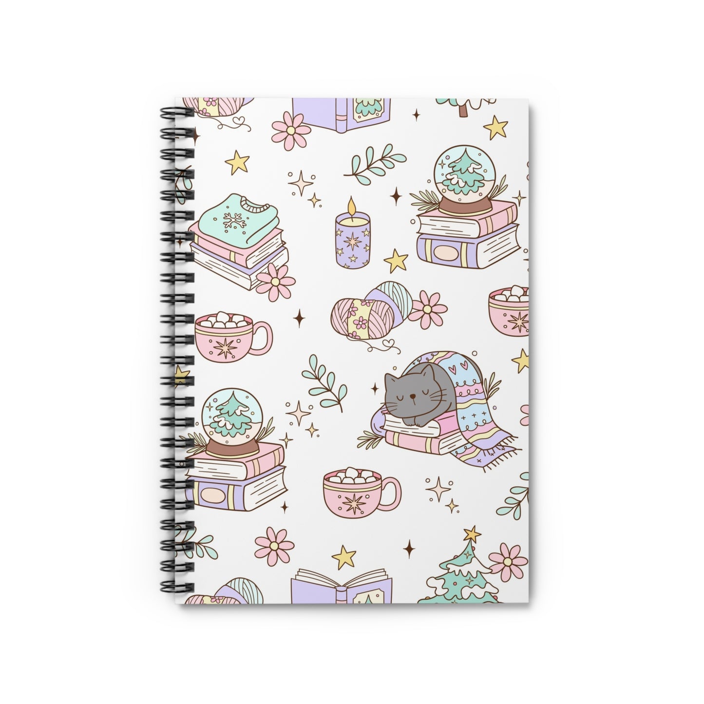 Cozy Cat Spiral Notebook - Cute Cat and Book Design for Cat Lovers, Journaling, Note Taking, Gifts, Home Office, Christmas
