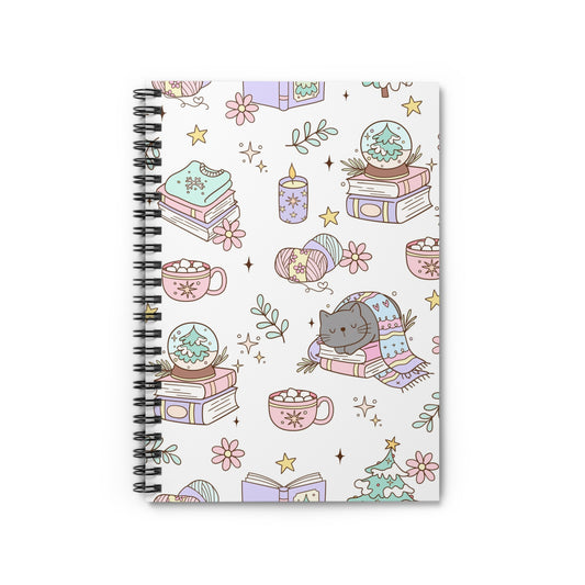 Cozy Cat Spiral Notebook - Cute Cat and Book Design for Cat Lovers, Journaling, Note Taking, Gifts, Home Office, Christmas