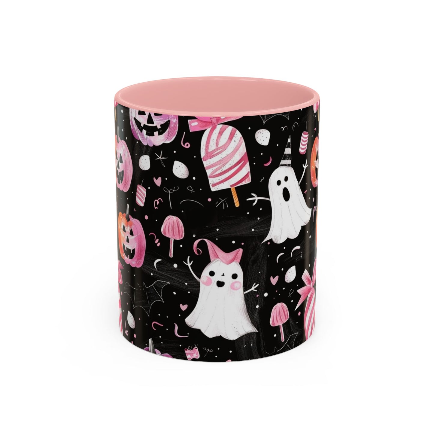 Halloween Ghosts Accent Coffee Mug, Cute Pumpkin Mug, Spooky Coffee Cup, Ghost & Candy Drinkware, Fall Decor Gift