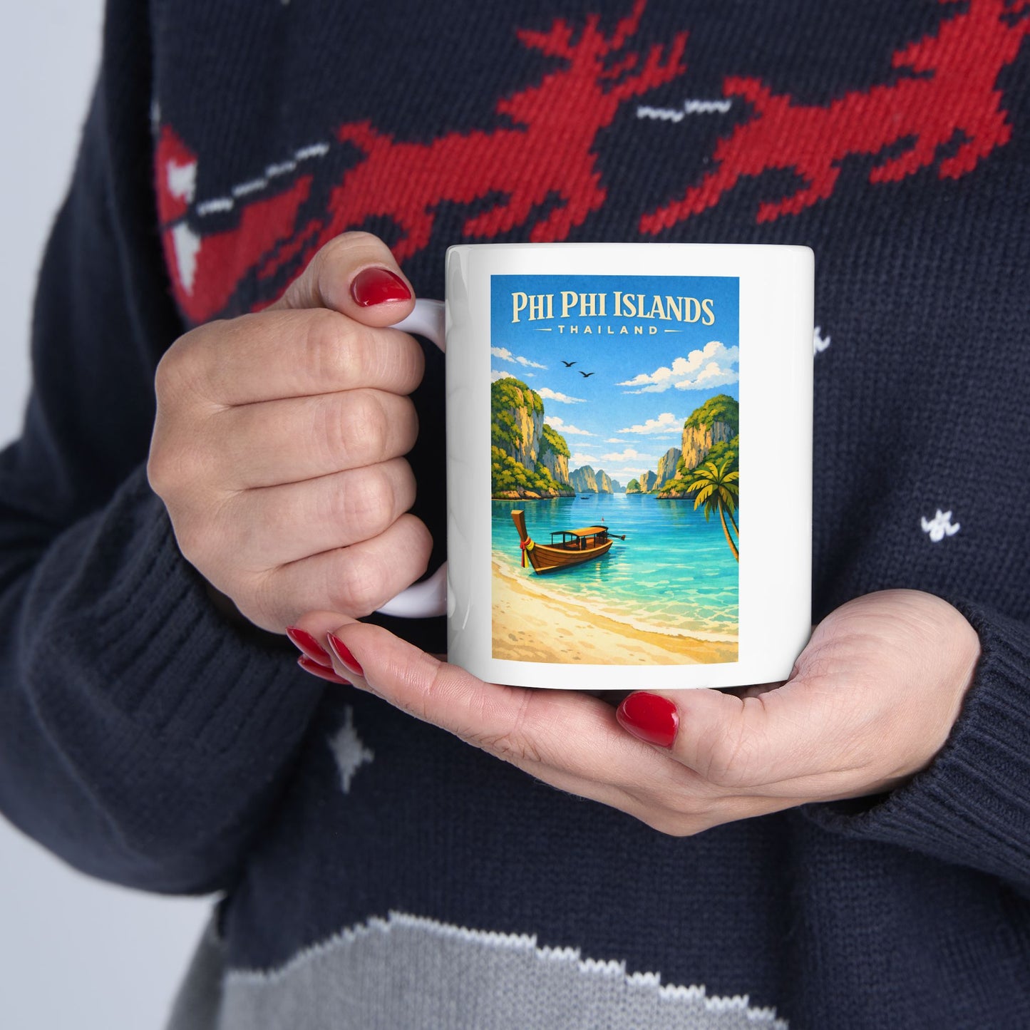 Phi Phi Islands Mug, Phuket Krabi Thailand Coffee Mug, Tropical Beach Scene Ocean Ceramic Mug