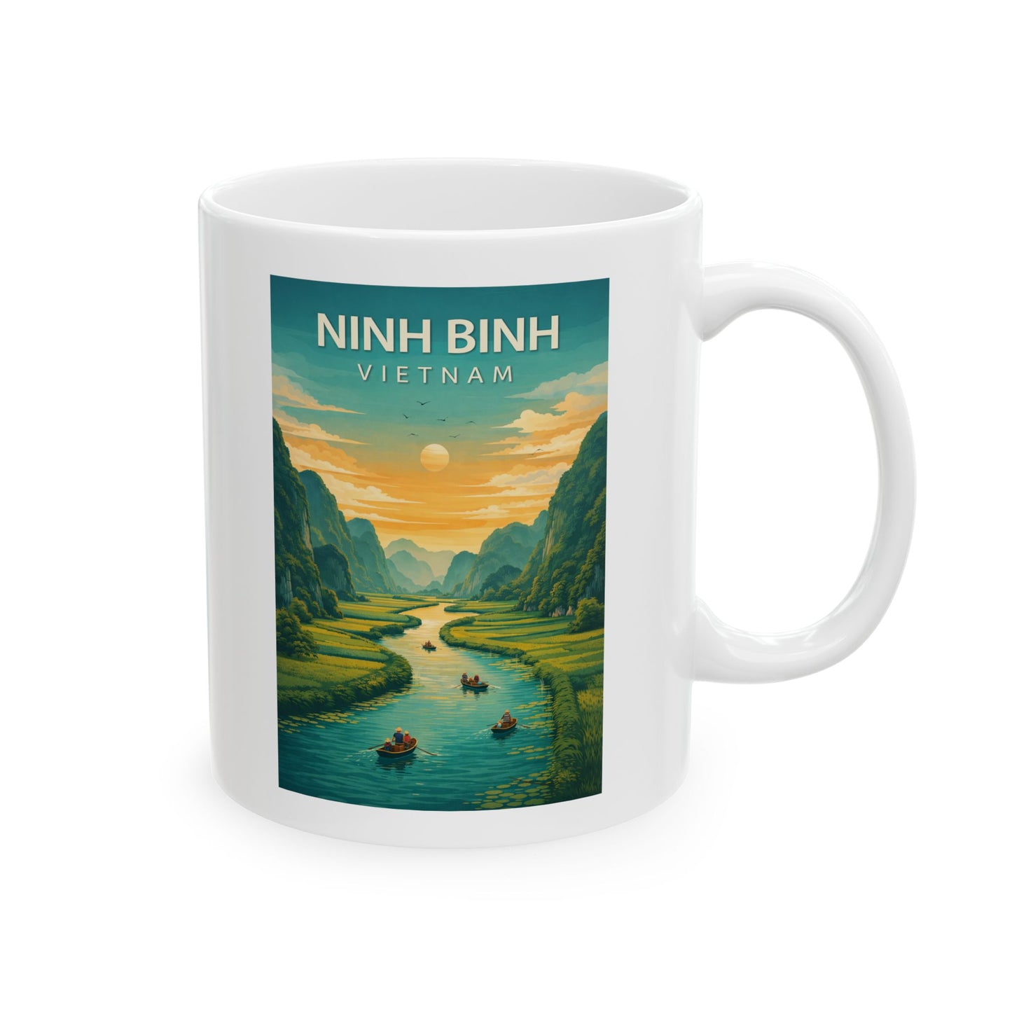 Ninh Binh Vietnam Mug, Mountain River Landscape Mug, Scenic Nature Coffee Cup