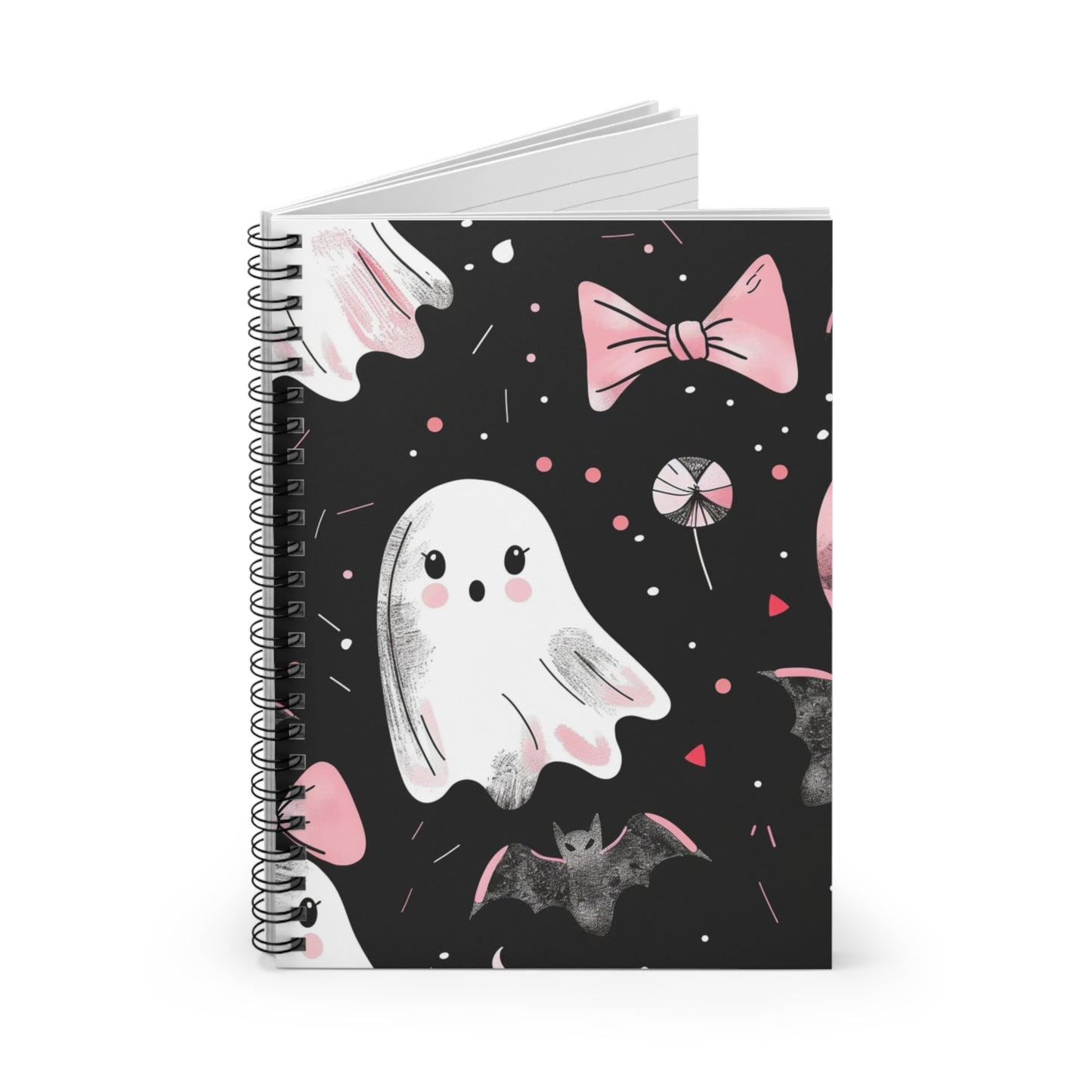 Halloween Spiral Notebook - Ghosts & Bows, Cute School Supplies, Funny Journal, Gift for Kids, Halloween Decor