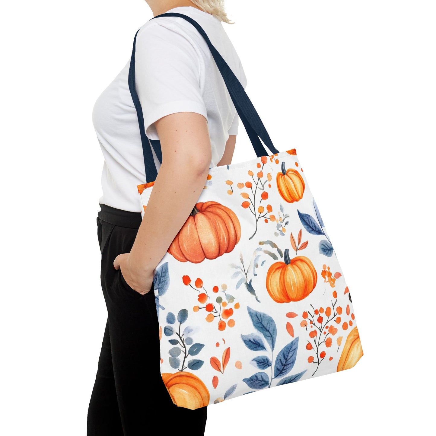 Fall Tote, Pumpkin Tote, Floral Bag, Halloween Bag, Thanksgiving Gift, Autumn Harvest Tote Bag