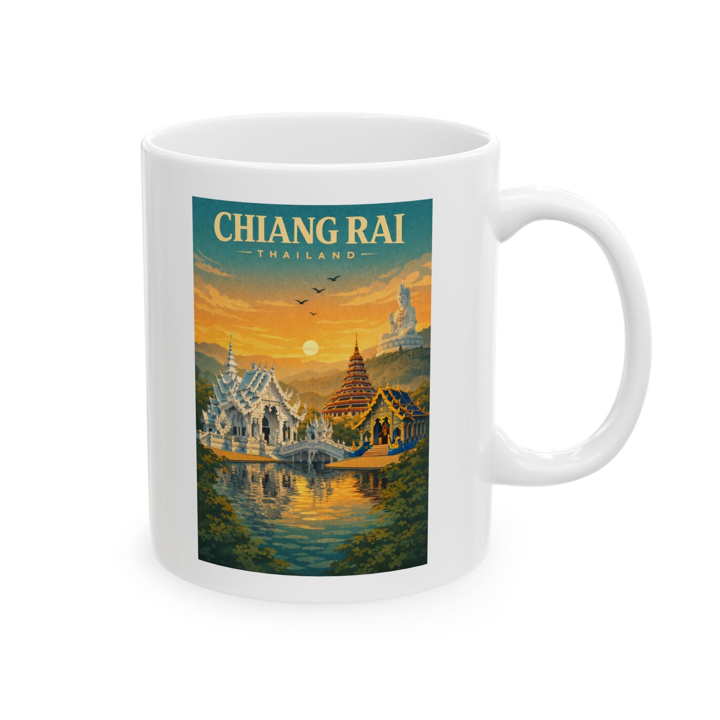 Chiang Rai Thailand Mug, Ceramic Coffee Cup, White Temple, Blue Temple Mug