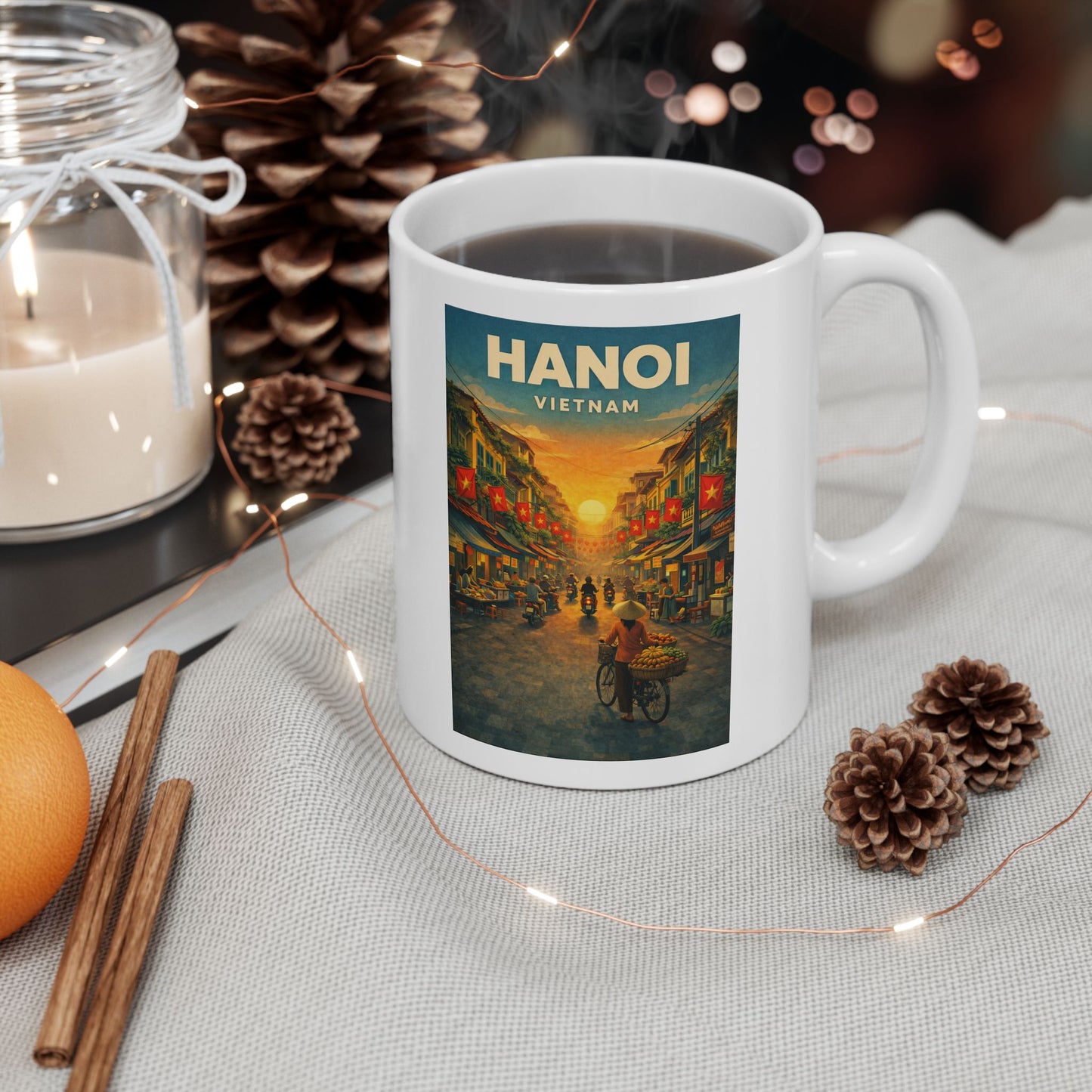 Hanoi Vietnam Mug, Old Quarter Image Mug, Ceramic Coffee Cup