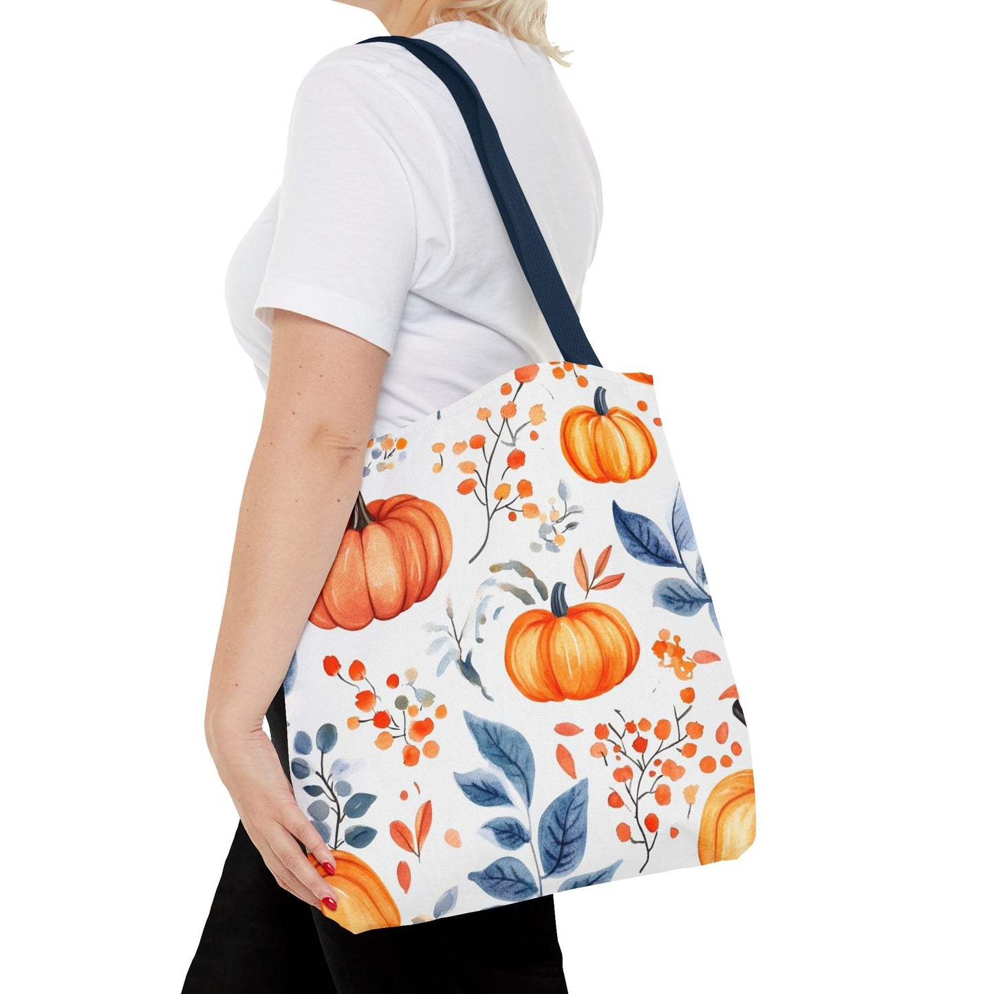 Fall Tote, Pumpkin Tote, Floral Bag, Halloween Bag, Thanksgiving Gift, Autumn Harvest Tote Bag