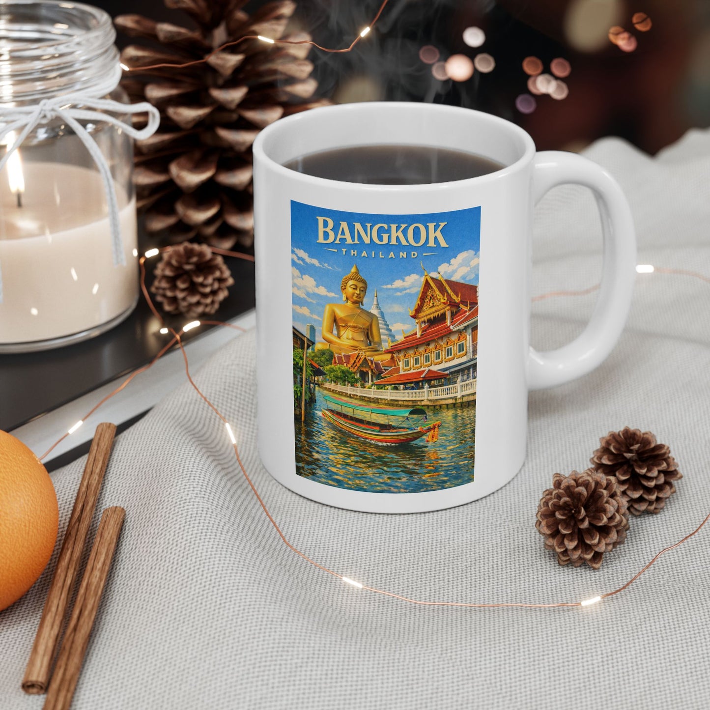 Bangkok Mug, Thailand Vintage Travel Poster Coffee Mug