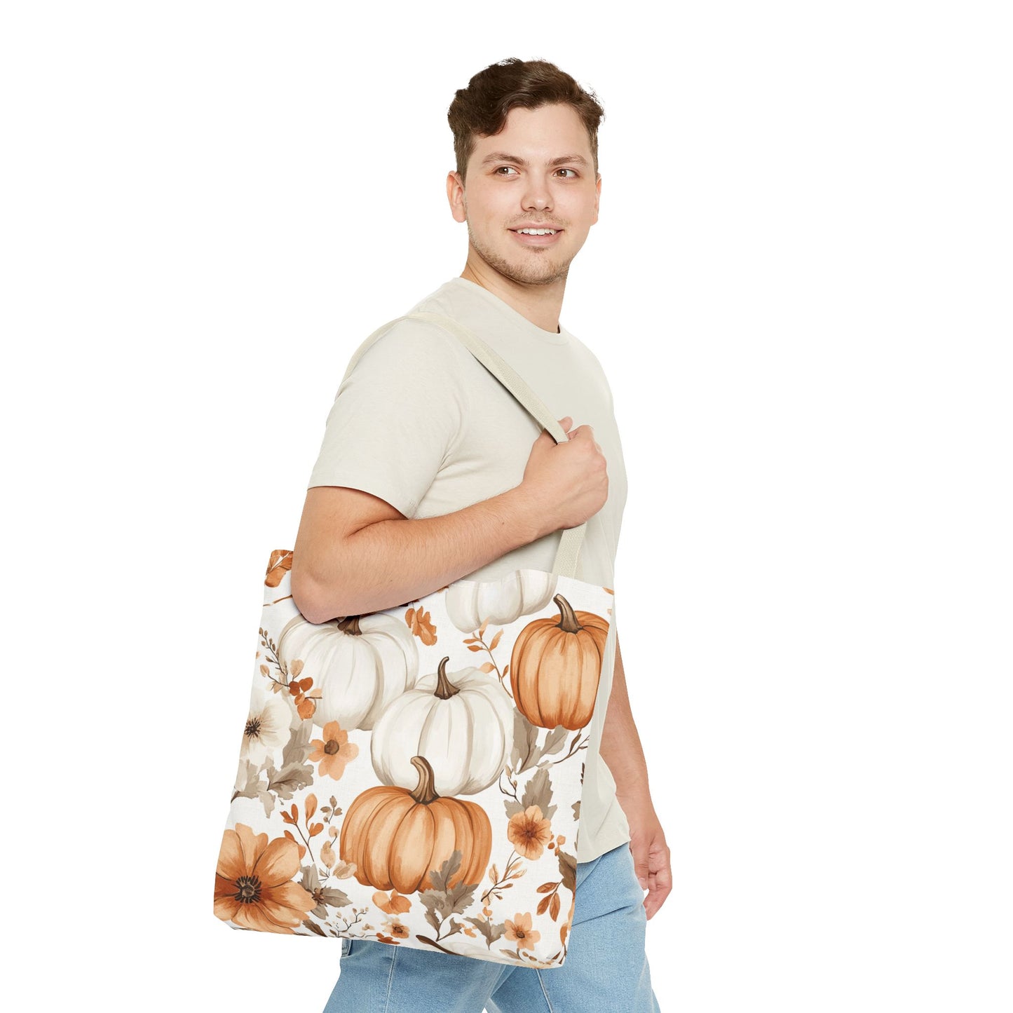 Autumn Floral Tote Bag | Pumpkin Design | Fall Gift, Halloween Bag, Eco-Friendly Shopping, Thanksgiving Decor, Harvest Festival