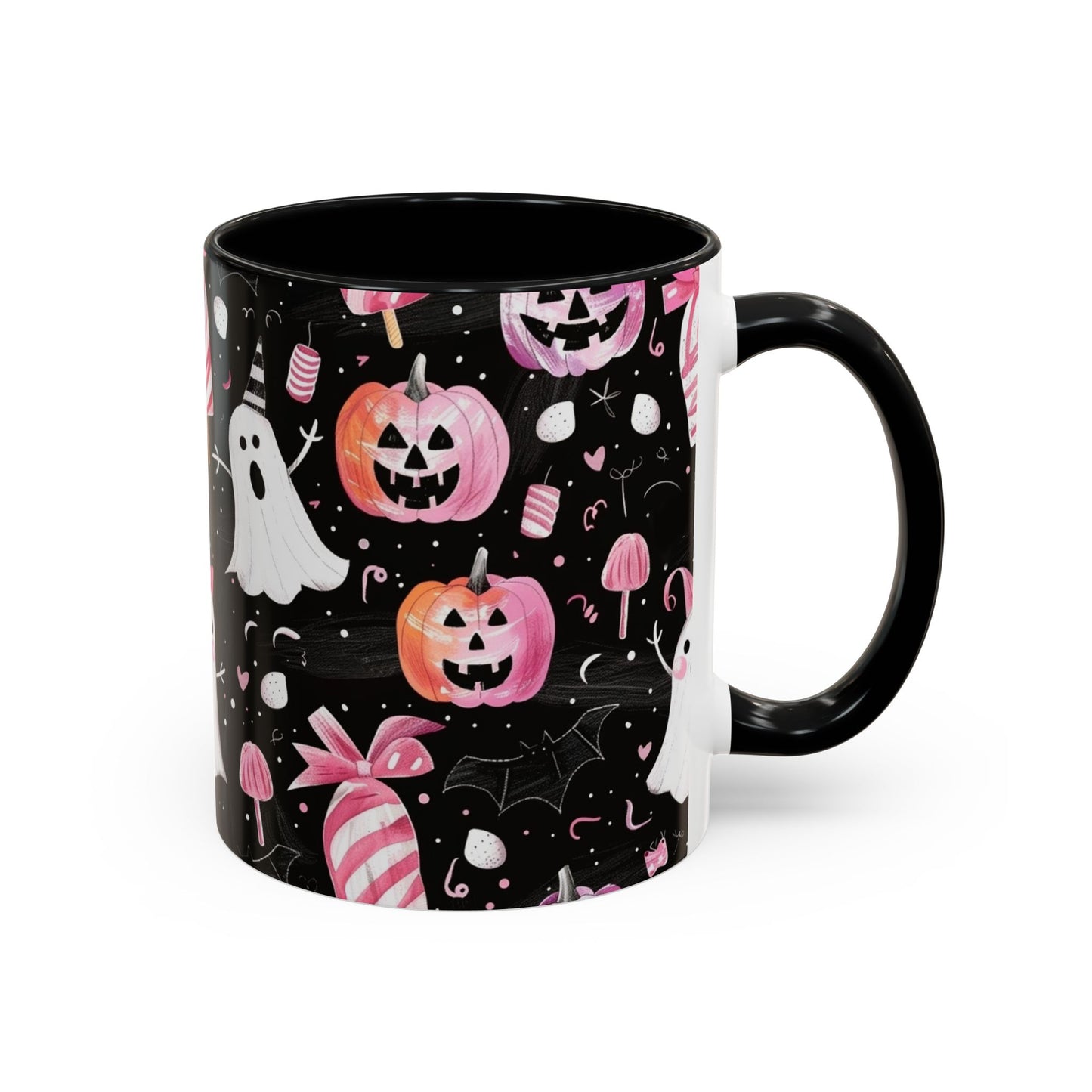 Halloween Ghosts Accent Coffee Mug, Cute Pumpkin Mug, Spooky Coffee Cup, Ghost & Candy Drinkware, Fall Decor Gift