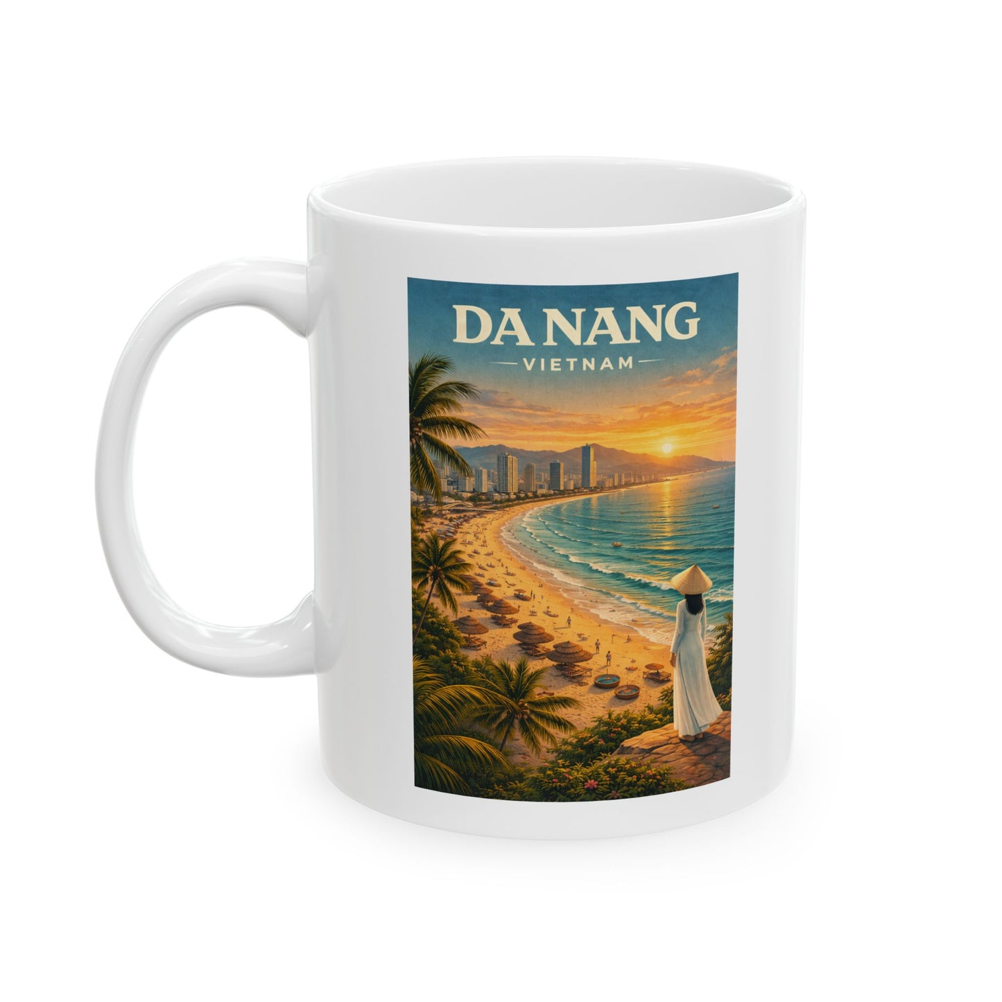 Da Nang Vietnam Mug, Tropical Beach Sunset Mug, Palm Trees, Ocean Waves