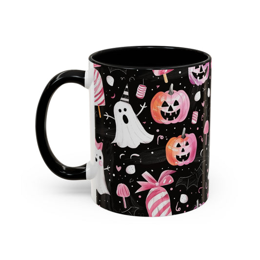 Halloween Ghosts Accent Coffee Mug, Cute Pumpkin Mug, Spooky Coffee Cup, Ghost & Candy Drinkware, Fall Decor Gift