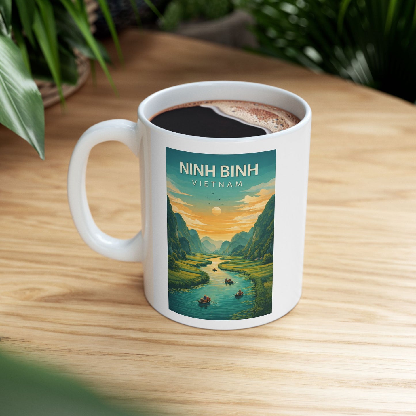 Ninh Binh Vietnam Mug, Mountain River Landscape Mug, Scenic Nature Coffee Cup