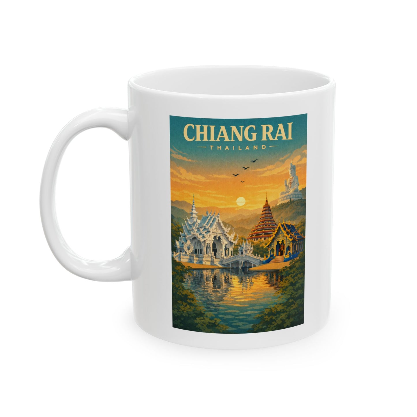 Chiang Rai Thailand Mug, Ceramic Coffee Cup, White Temple, Blue Temple Mug
