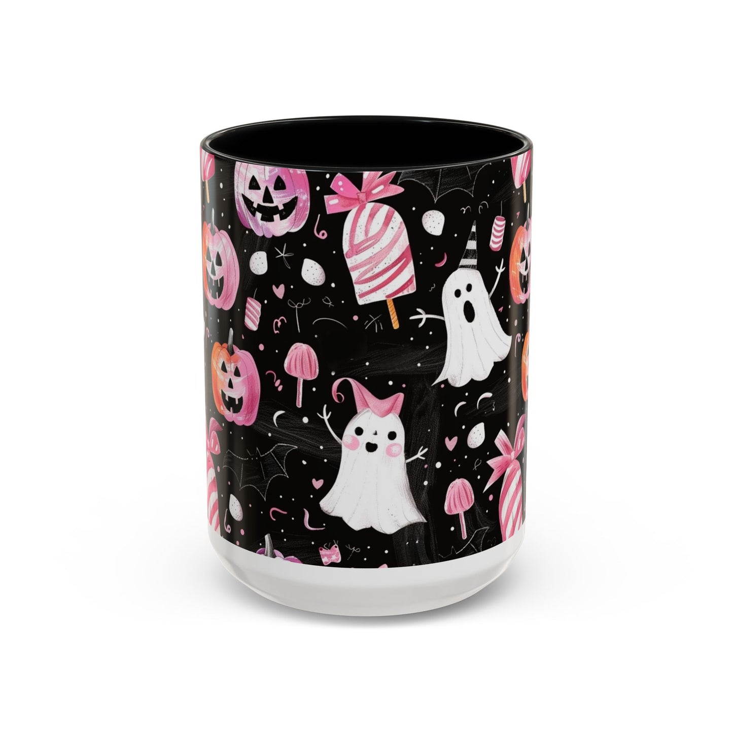 Halloween Ghosts Accent Coffee Mug, Cute Pumpkin Mug, Spooky Coffee Cup, Ghost & Candy Drinkware, Fall Decor Gift