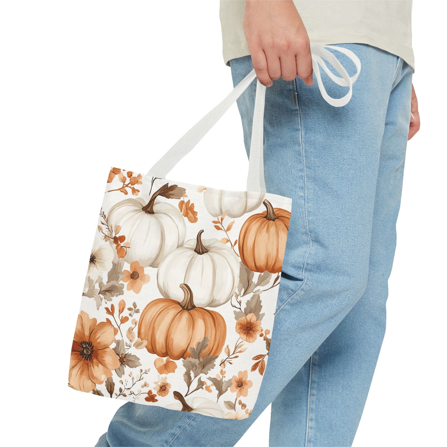 Autumn Floral Tote Bag | Pumpkin Design | Fall Gift, Halloween Bag, Eco-Friendly Shopping, Thanksgiving Decor, Harvest Festival