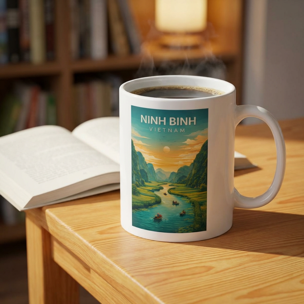 Ninh Binh Vietnam Mug, Mountain River Landscape Mug, Scenic Nature Coffee Cup