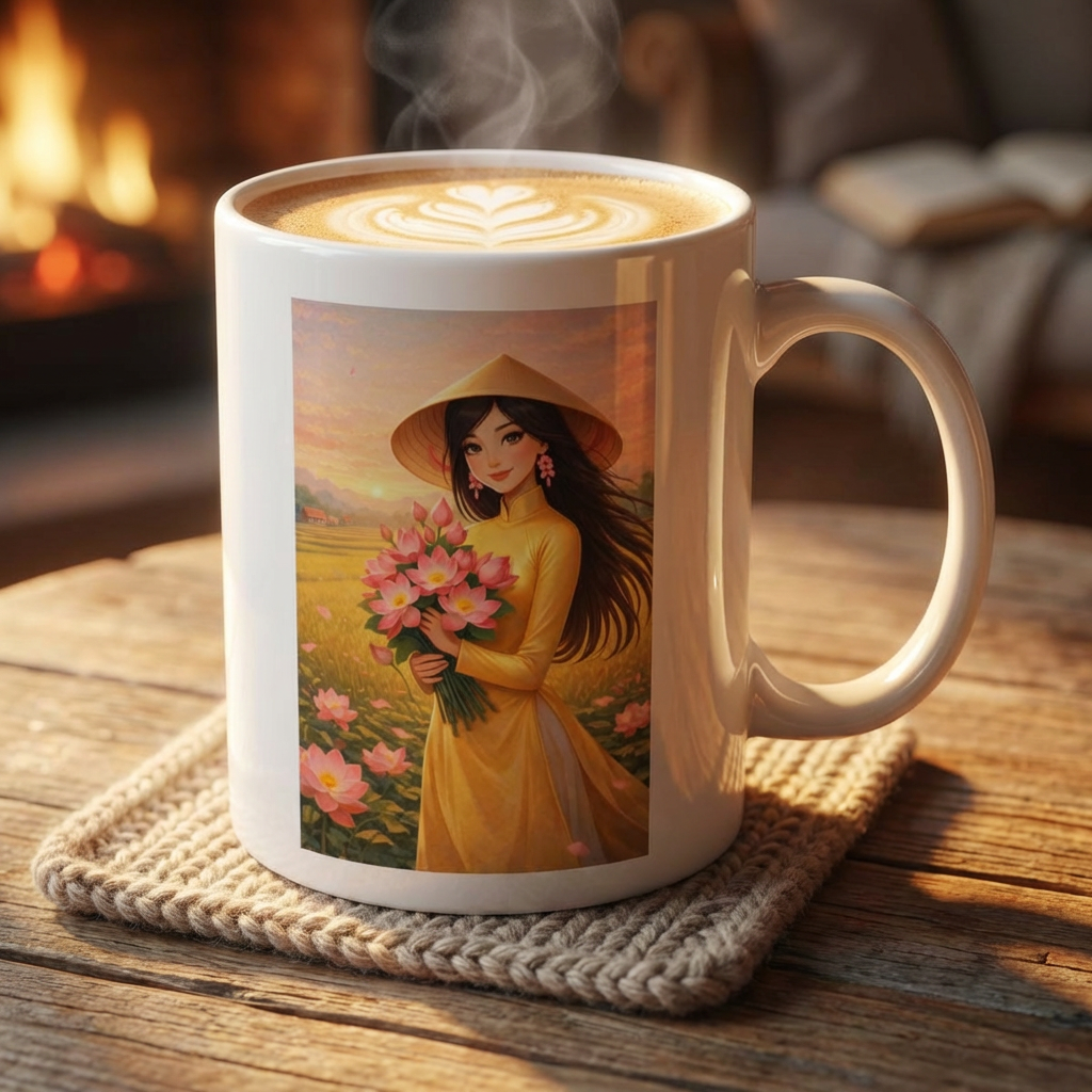 Vietnamese Girl Ceramic Mug, Vietnam Travel Memories, Traveler Gift