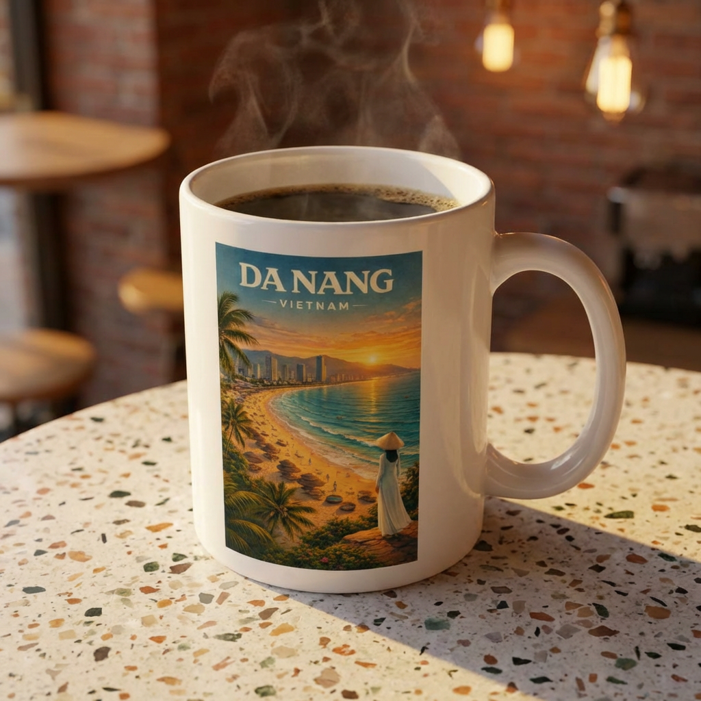 Da Nang Vietnam Mug, Tropical Beach Sunset Mug, Palm Trees, Ocean Waves