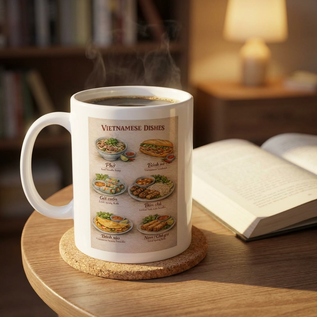 Vietnamese Dishes Ceramic Mug, Vietnamese Food Coffee Mug, Vietnam Travel Gift