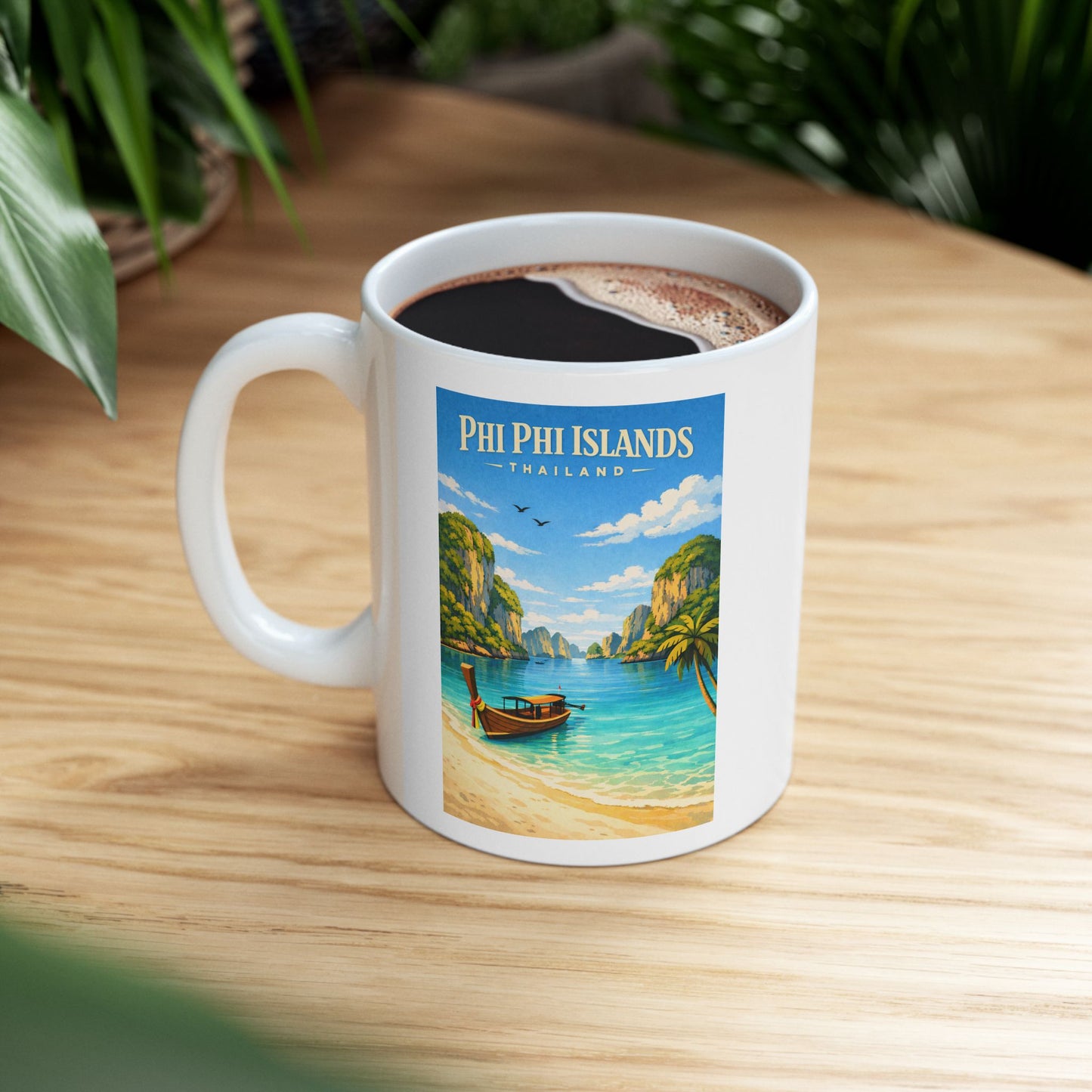 Phi Phi Islands Mug, Phuket Krabi Thailand Coffee Mug, Tropical Beach Scene Ocean Ceramic Mug
