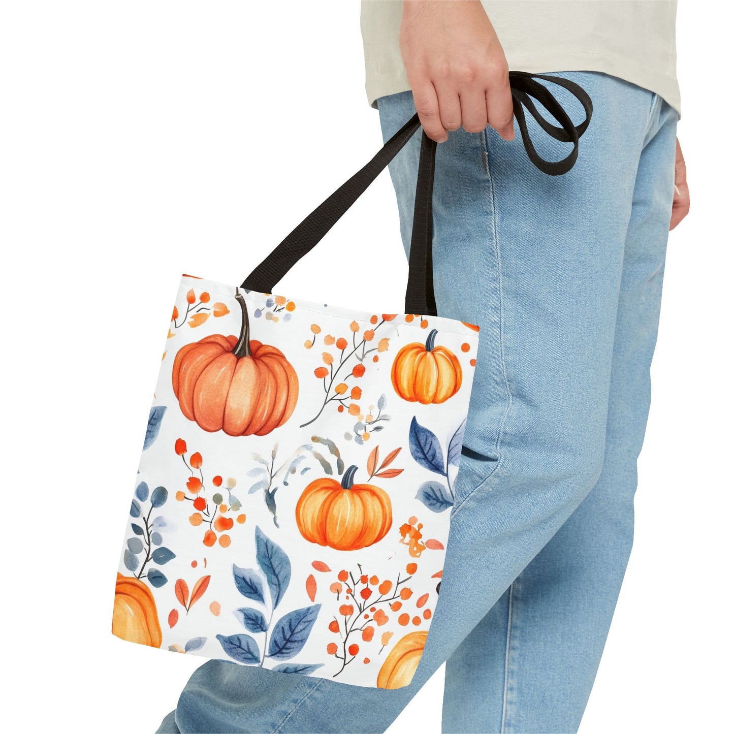 Fall Tote, Pumpkin Tote, Floral Bag, Halloween Bag, Thanksgiving Gift, Autumn Harvest Tote Bag