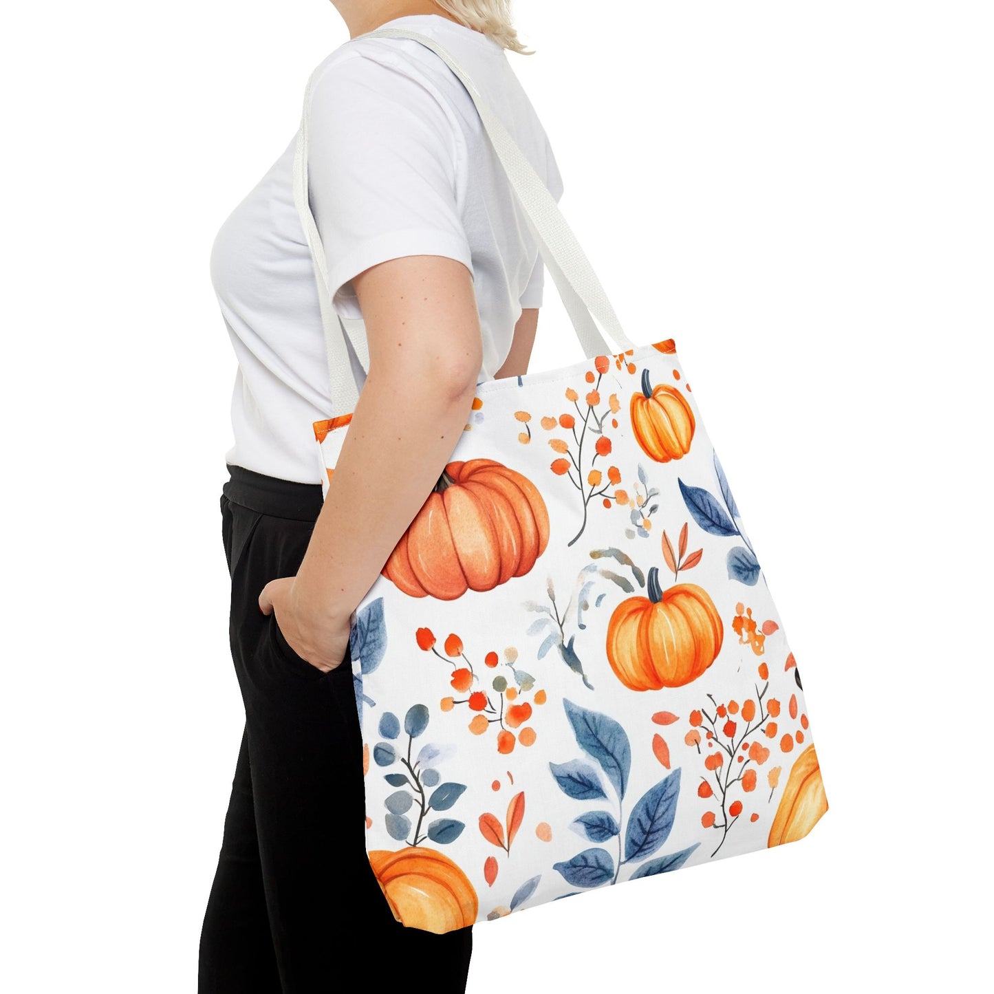 Fall Tote, Pumpkin Tote, Floral Bag, Halloween Bag, Thanksgiving Gift, Autumn Harvest Tote Bag
