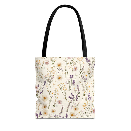 Wildflower Tote Bag - Floral Print Carryall, Nature Lover Gift, Eco-Friendly Reusable Shopping Bag, Botanical Garden Tote, Boho Chic