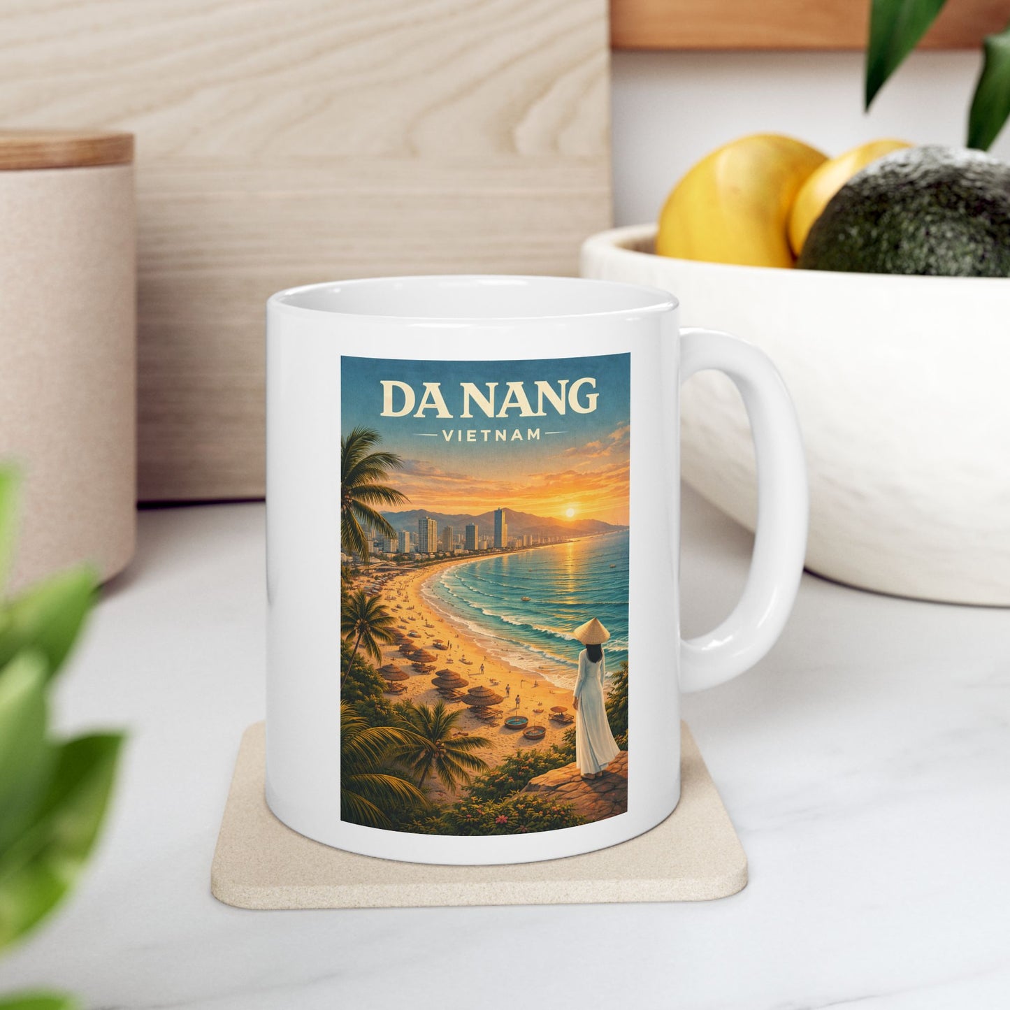 Da Nang Vietnam Mug, Tropical Beach Sunset Mug, Palm Trees, Ocean Waves