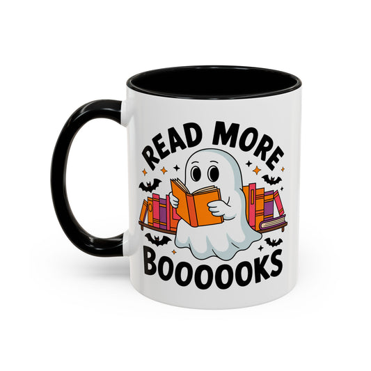 Bookshelf Ghost Coffee Mug - Perfect Halloween Gift for Book Lovers, Read More Booooks Mug, Unique Literature Coffee Cup