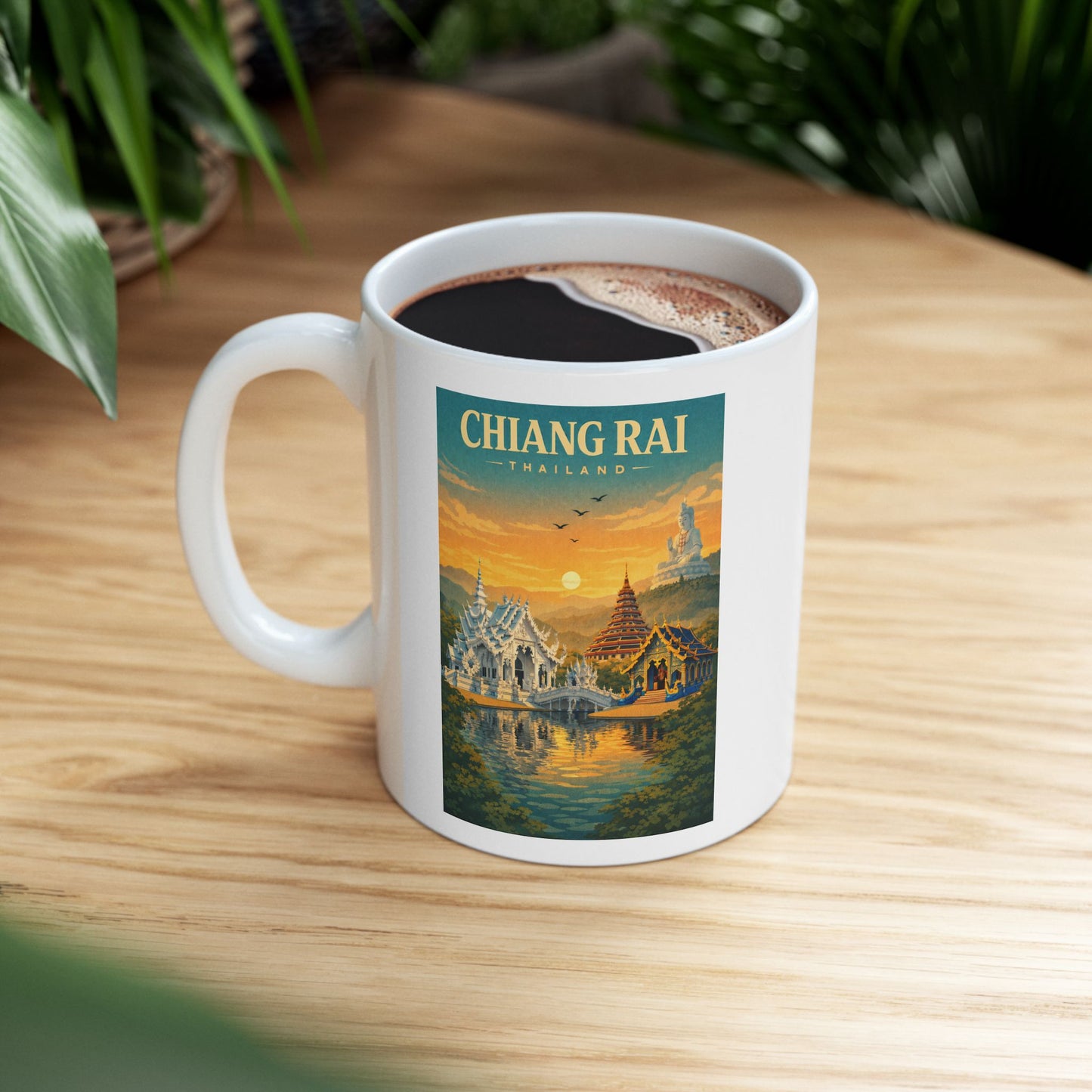 Chiang Rai Thailand Mug, Ceramic Coffee Cup, White Temple, Blue Temple Mug