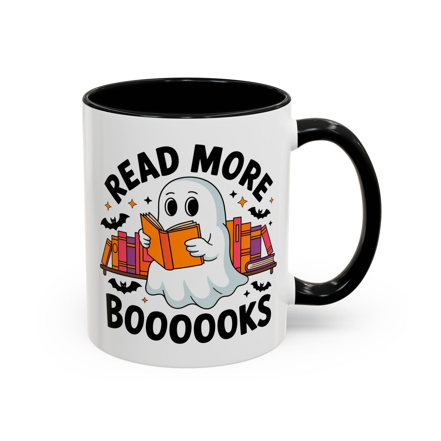 Bookshelf Ghost Coffee Mug - Perfect Halloween Gift for Book Lovers, Read More Booooks Mug, Unique Literature Coffee Cup