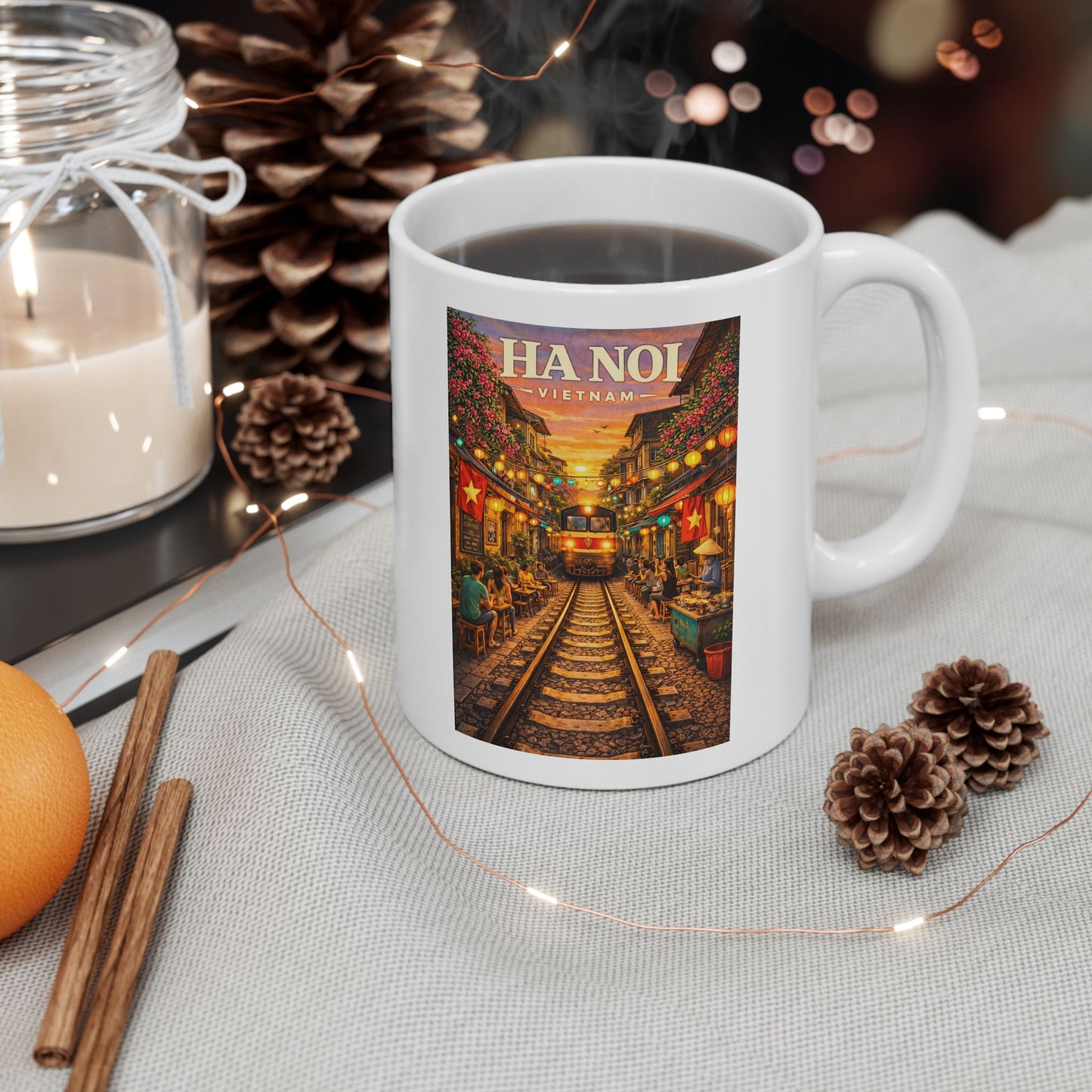 Hanoi Train Street Ceramic Coffee Tea Cup, Vietnam Travel Mug