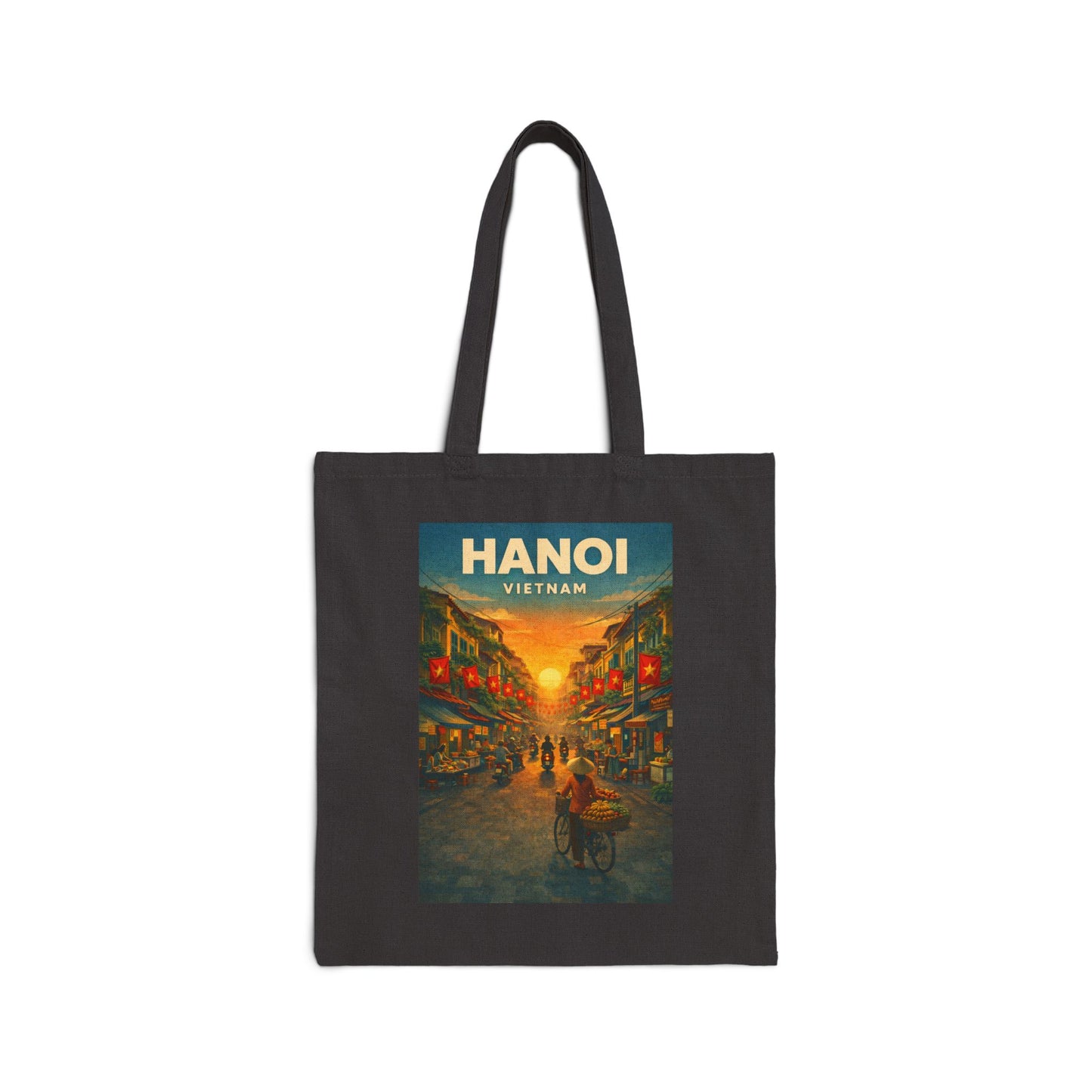 Hanoi Vintage Travel Poster Tote Bag, Old Quarter Vietnam Street Scene
