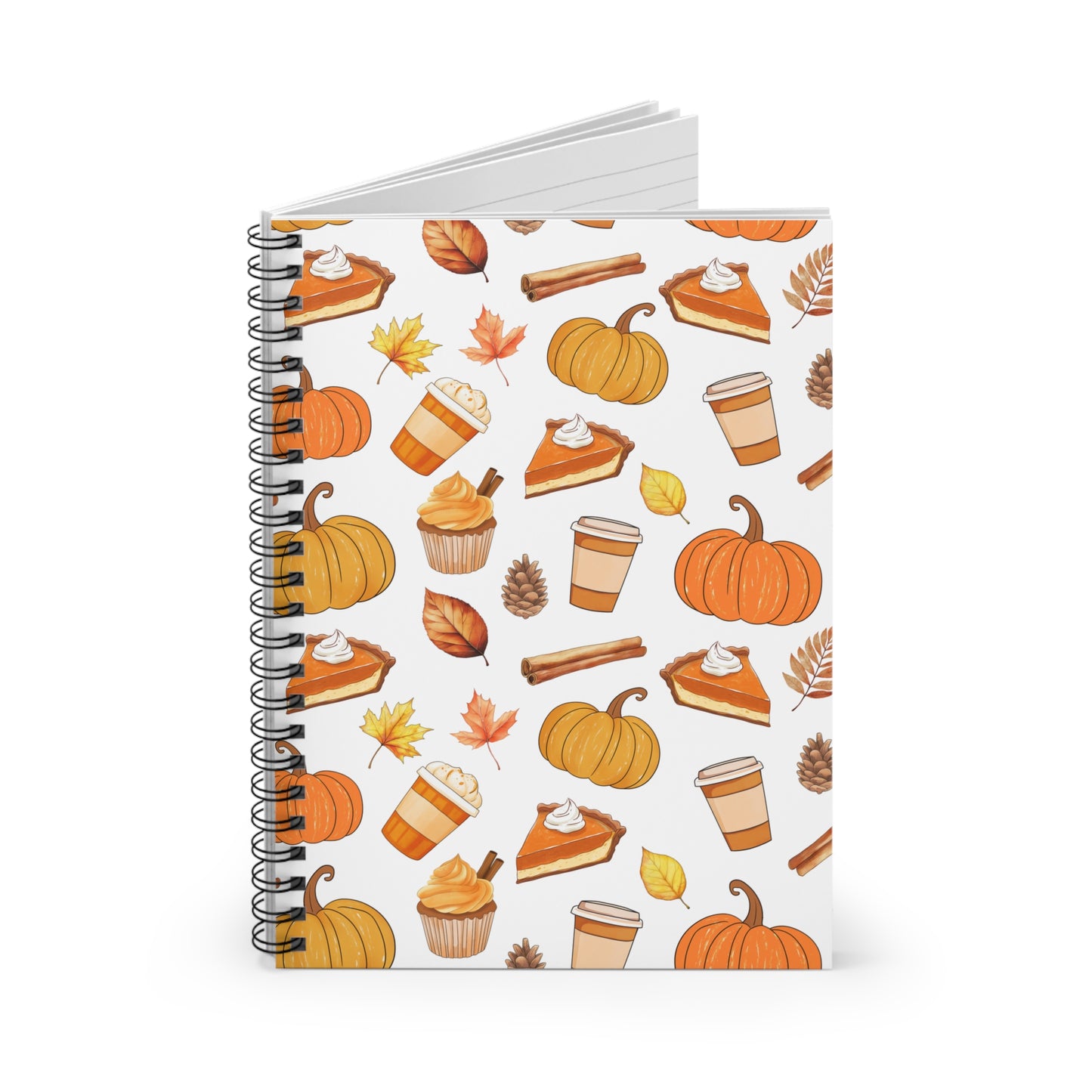 Autumn-Themed Spiral Notebook - Fall Leaves Pumpkin Coffee, Cozy Vibes, Perfect for Students, Journaling, or Gift for Thanksgiving