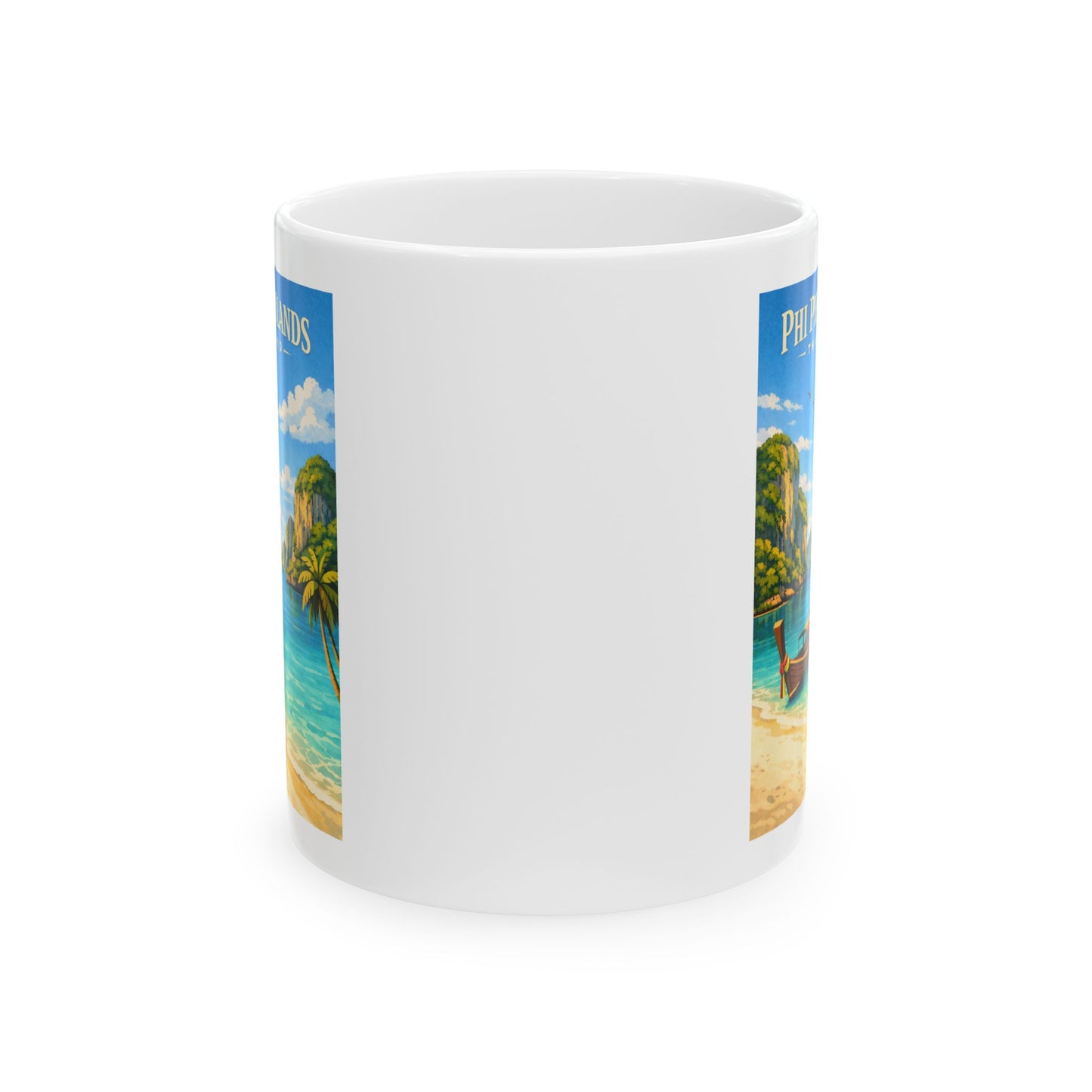 Phi Phi Islands Mug, Phuket Krabi Thailand Coffee Mug, Tropical Beach Scene Ocean Ceramic Mug