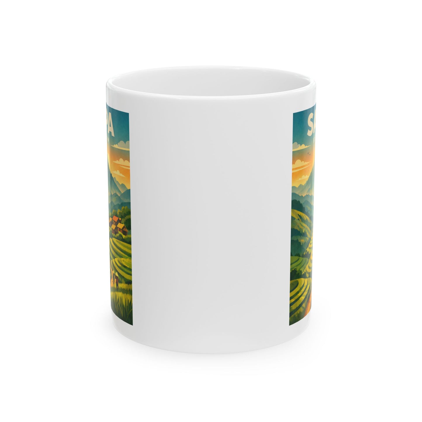 Sapa Vietnam Mug, Mountain Sunrise Scenic Coffee Cup, Vintage Travel Poster
