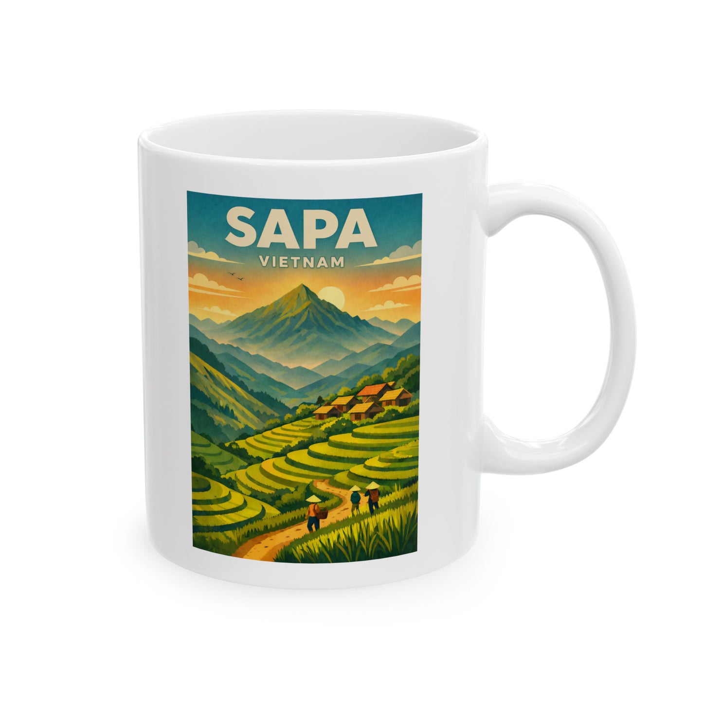 Sapa Vietnam Mug, Mountain Sunrise Scenic Coffee Cup, Vintage Travel Poster
